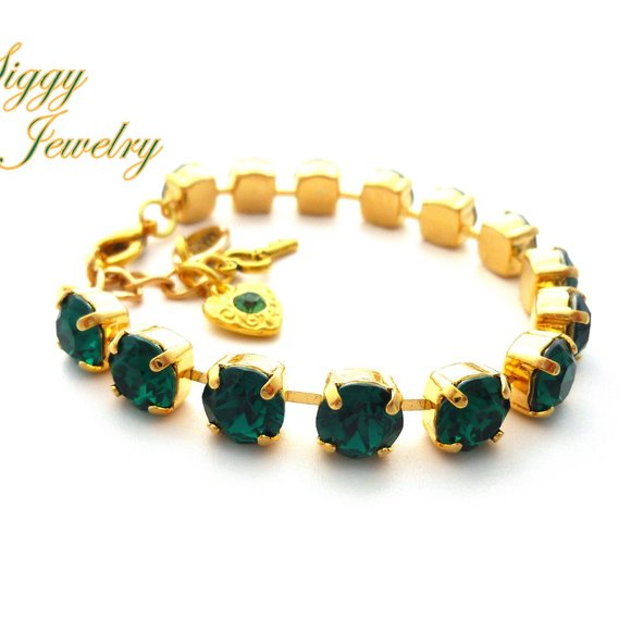Emerald Green Tennis Bracelet made with Genuine Swarovski crystals Gold Finish - Picture 7 of 10